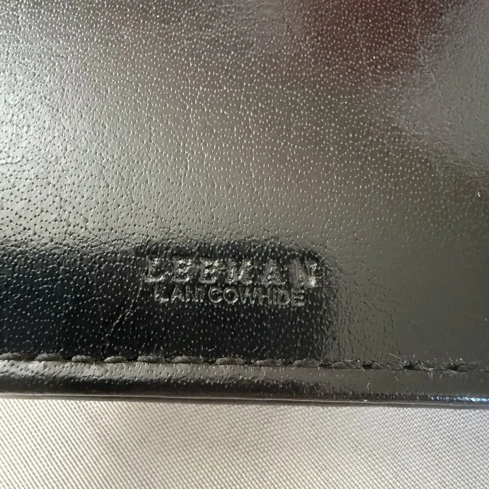 Leeman Cowhide Slim Leather Business Portfolio Embossed Black